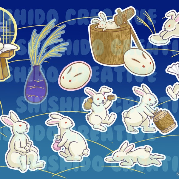 Japanese Otsukimi Bunny Rabbit • Fall Mid-Autumn Festival Matsuri  • Sticker Sheet