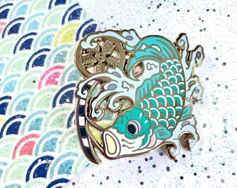 Green Koinobori • Children’s Day Family Kawaii Carp Koi Fish Tattoo Japanese Traditional • Enamel Pin