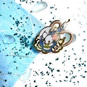 Japanese Rat with Blue Houju • Traditional Enamel Pin Set