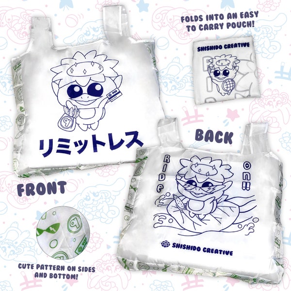 Kappa Kyuu-chan Eco Bag · Japanese Yokai Weird Kawaii · Reuseable Nylon Grocery Bag