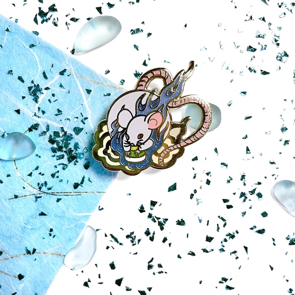 Ratten Emaille Pin • Coole japanische Ratte mit Blau Houju • Traditionelles Tattoo Irezumi Stil