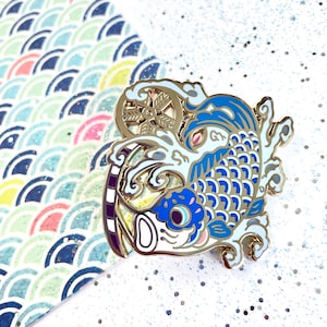 Blue Koinobori • Children’s Day Family Kawaii Carp Koi Fish Tattoo Japanese Traditional • Enamel Pin
