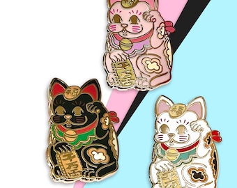 Maneki Neko Enamel Pin • Kawaii Japanese Lucky Beckoning Kitty Cat • Business Luck