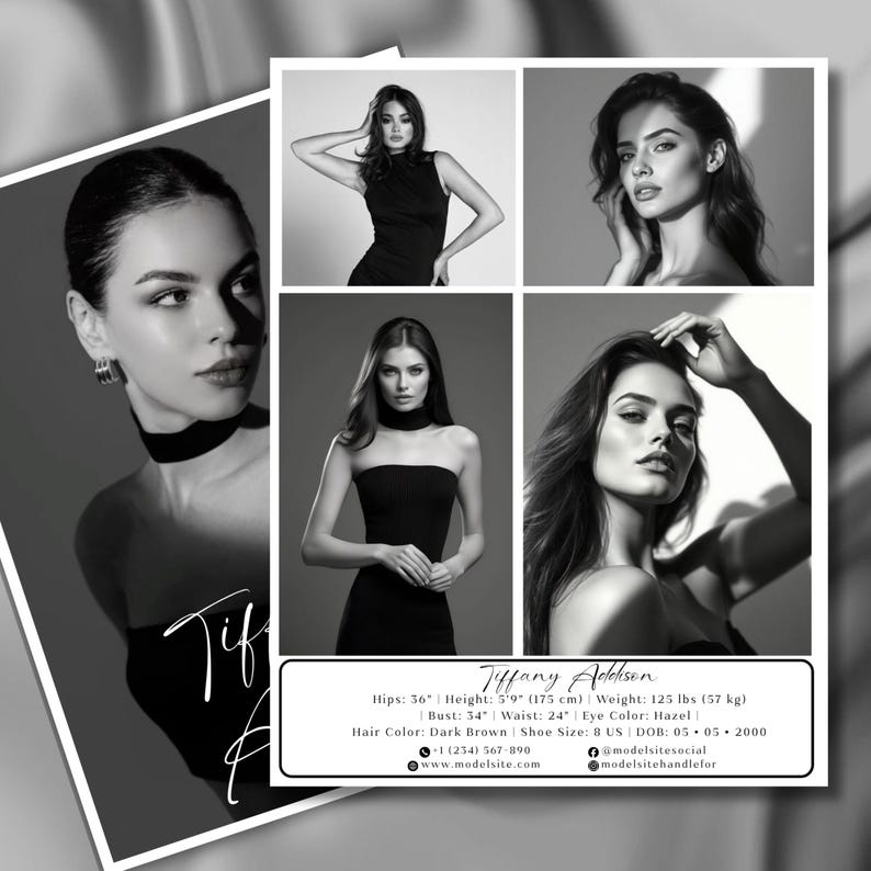 Model Comp Card Back Comp Card, Model Comp Card Template, Zed Card for Models, Editable ...