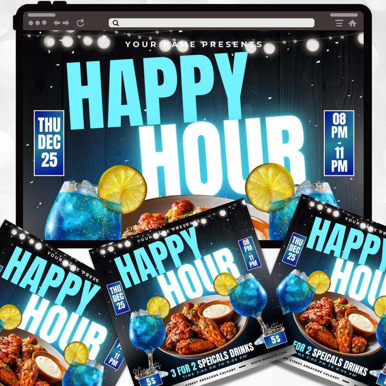 Editable Motion Animated Club Happy Hour Flyer, Animated Wing Night ...