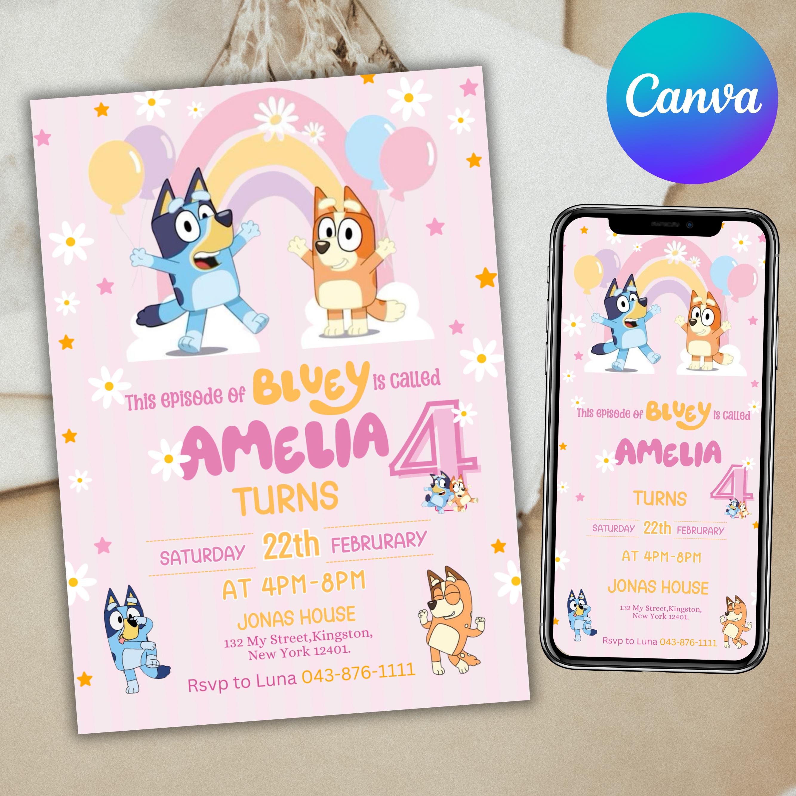 Bluey Birthday Invitation - Canva Editable