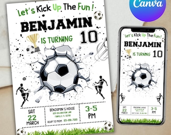 Soccer Birthday Invitation Template, Boys Soccer Party Invitation, Kids Soccer Invite, Soccer Birthday Invitation, Canva Editable