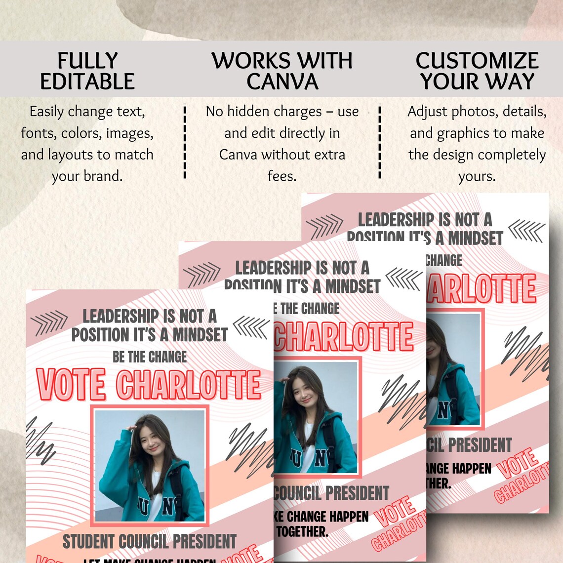 Student Council Campaign Flyer Template, Editable Canva Poster, School ...