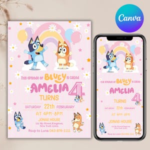 Bluey birthday invitation. birthday invitation, Birthday Girl party invite, bluey birthday party invite, Bday Party Invite, Canva Editable