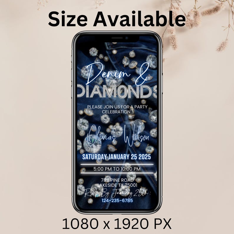 Digital Denim & Diamonds Invitation, Animated Birthday Dinner Party Invite, Cowgirl Denim Event Evite, Ecard, Canva Editable