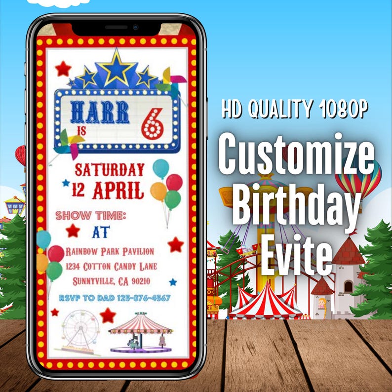 Carnival video invite, Carnival Birthday Invitation, Vintage Carnival Invite, Carnival Animated video Invitation, Bday evite, Canva Editable