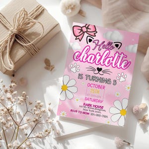 Cute Kitty Birthday Invitation, Kitty Birthday Invitation, Kitty Digital Birthday Invitation, Pink Kitty Birthday Theme, DIY In canva