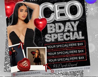 Flyer verjaardag specials CEO, verjaardagsuitverkoop CEO, verjaardagsflyer, kapper, Lash Tech, Nail Tech, MUA, boetiek, Instant Download