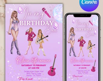 Trendy Taylor Birthday Invite In My Birthday Era Birthday Party Invitation Ts Birthday Era Invite Eras Party Girl Invite, Canva Editable