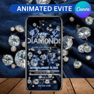 Digital Denim & Diamonds Invitation, Animated Birthday Dinner Party Invite, Cowgirl Denim Event Evite, Ecard, Canva Editable