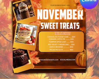 November Bakery Flyer, Fall Bake Sale Template, Autumn Dessert Shop Canva Flyer, Thanksgiving Specials Poster, DIY In Canva