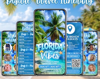 Florida Beach Itinerary Invitation, Birthday Weekend Girls Trip Invite, Birthday Girl Travel Itinerary Template, DIY Text, Instant Download