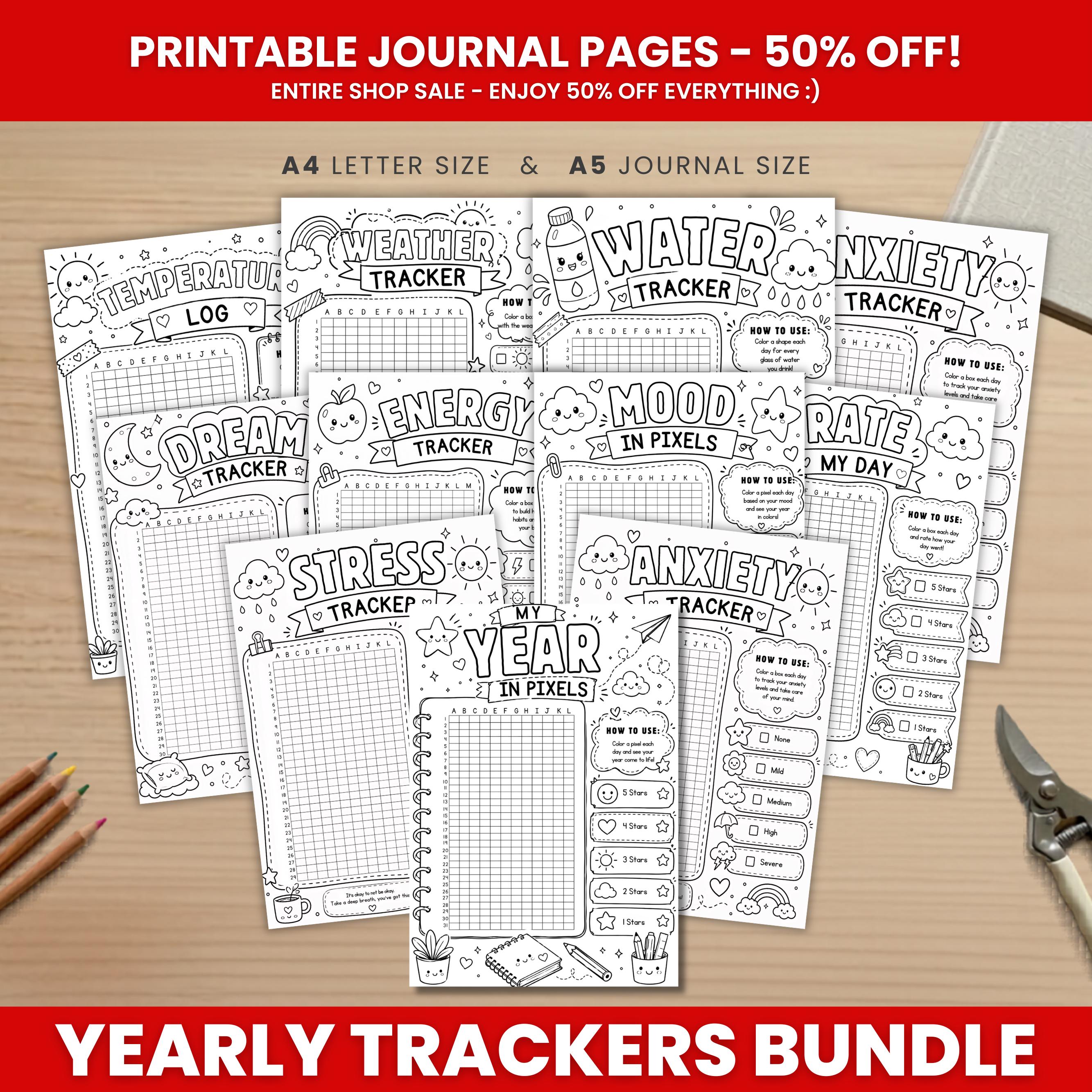 Yearly Trackers Bundle Printable, Digital Planner Pages, A4 A5 Habit ...