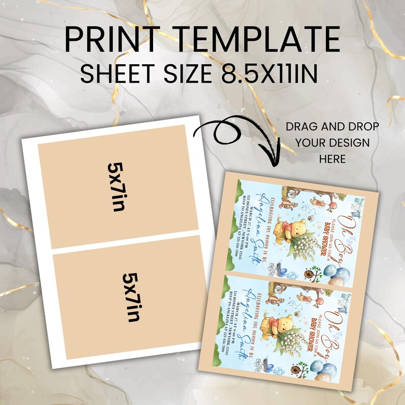 Editable Winnie the Pooh Baby Shower Invitation, Digital Invitation Oh Boy, Blue Winnie The Pooh Invitation, Canva Editable