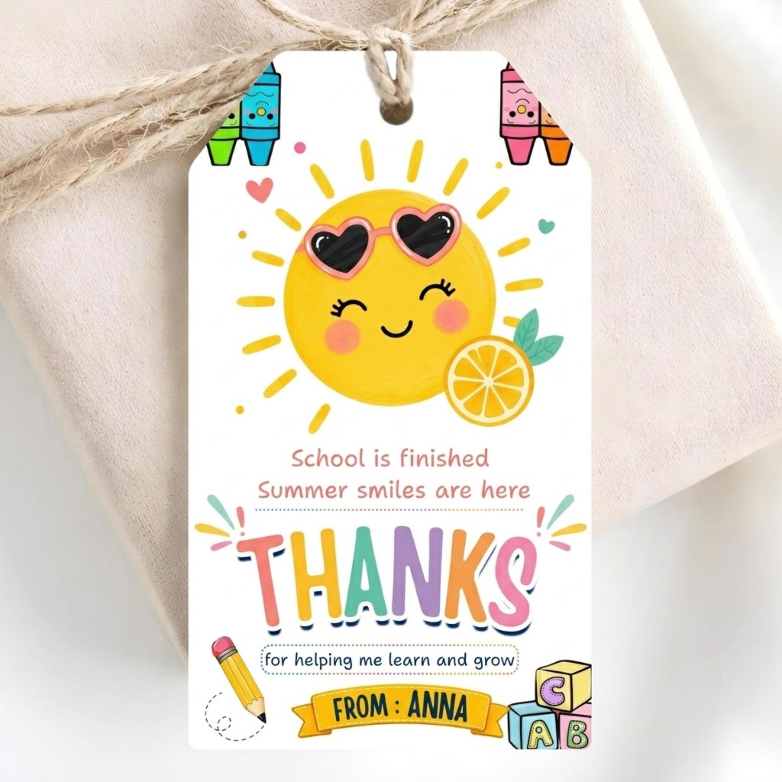 End of School Year Teacher Tag, Teacher Appreciation Gift Tag, Sunshine ...