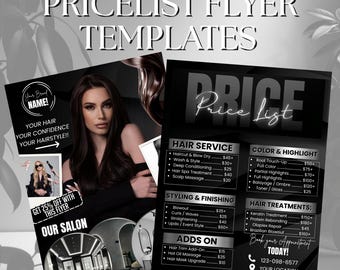 Editable Price List Flyer Template, Beauty Salon Pricelist, Hair Stylist Menu, Price Sheet, MUA Price List, Instant Download, Canva Editable