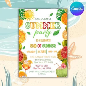 End of Summer Party Invitation, Summer Party Invitation, Summer Invites, Canva Editable