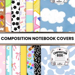 Composition Notebook Covers, Composition Book Cover Template,  Student Notebook Cover, Back to School Printable, DIY Text, Instant Download