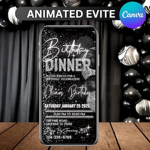 Birthday Dinner birthday video Invitation, Dinner birthday evite, Dinner party invite, birthday evite, Dinner mobile invite, Canva Editable