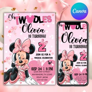 Editable Oh TWOdles Birthday Invitation Digital 2nd Birthday Cute Mouse Second Birthday Invite Oh Twodles Invitiation, Canva Editable