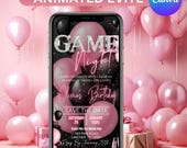 Digital Game Night Birthday Invitation, Animated Womens Phone Text Message Email Evite, Blush Pink Invite For Her, Ecard, Canva Editable