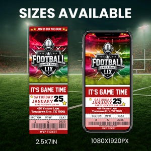 The Big Game Party Invitation 2025, Editable Invite, Digital Invite, Football Invitation, Party Invite, Football Ticket, Canva Editable