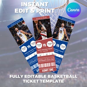 Basketball Ticket Template, Basketball Ticket, Printable Basketball Ticket, Sports Game Ticket, Basketball Tickets Gift, Canva Editable