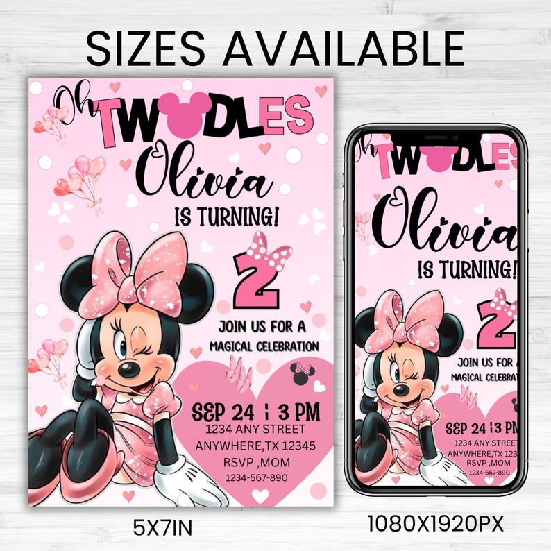 Editable Oh TWOdles Birthday Invitation Digital 2nd Birthday Cute Mouse Second Birthday Invite Oh Twodles Invitiation, Canva Editable