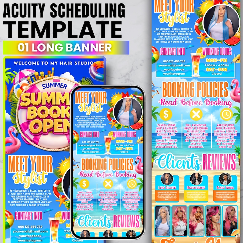 Summer Acuity Scheduling Template for Hair Stylists, Canva Booking Website, Lash Tech Branding Kit, DIY Text, Instant Download