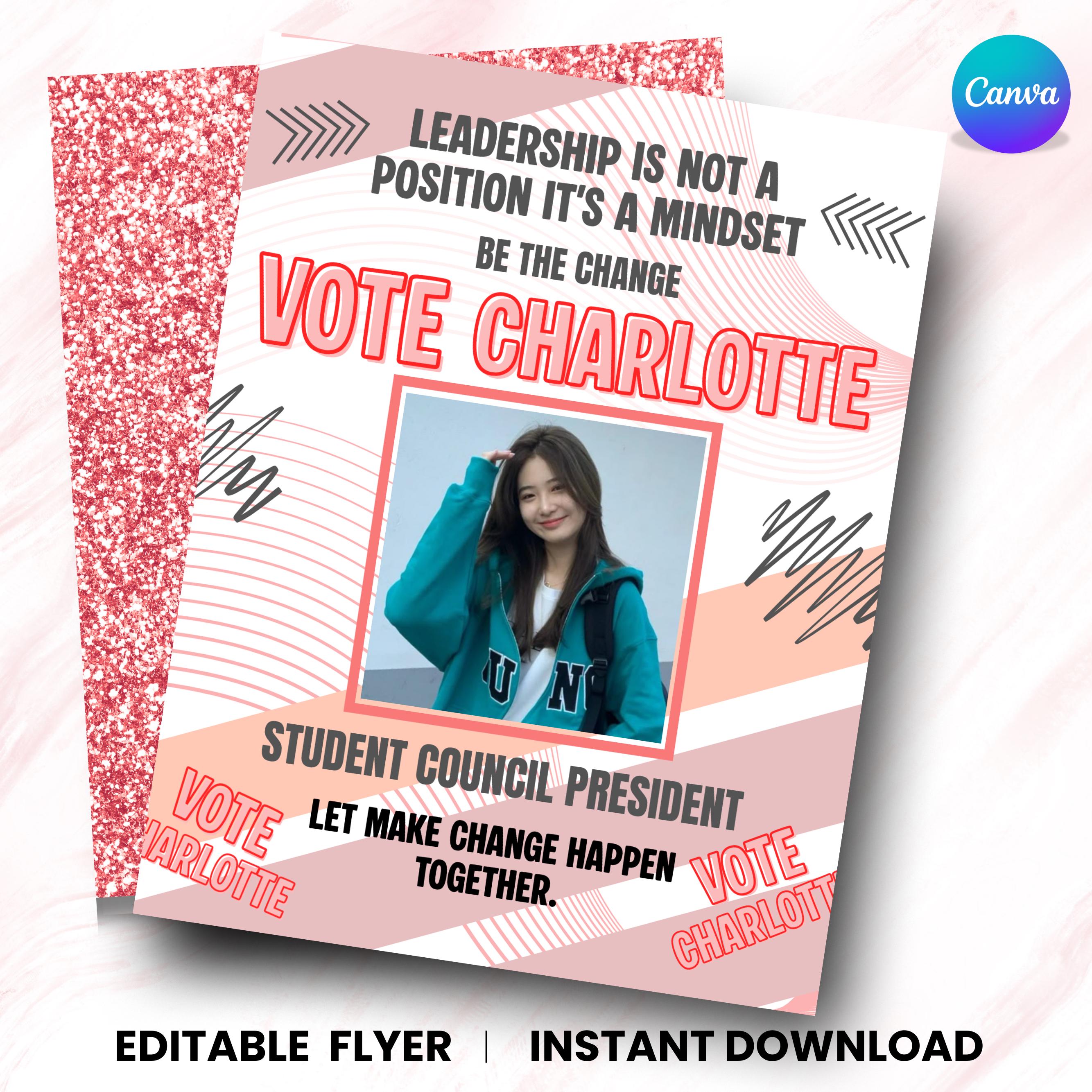 Student Council Campaign Flyer Template, Editable Canva Poster, School ...