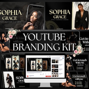 Trendy YouTube Branding Kit, Editable Banner, Intro, Outro and Thumbnails, Canva YouTube, Channel Art, Social Media Kit, Canva Editable