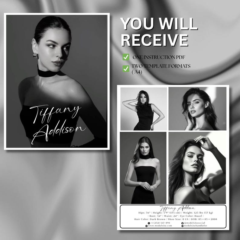 Model Comp Card Back Comp Card, Model Comp Card Template, Zed Card for Models, Editable ...