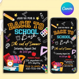 Back To School Bash Party Invitation, Back to School Bash Invite, End of Summer Party, Editable School Event Invite, Canva Editable
