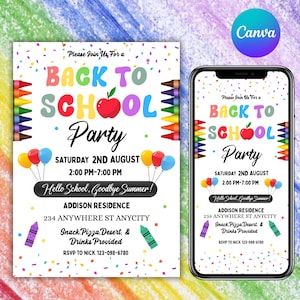 Back To School Party Invitation, Back to School Party Invite, End of Summer Party, Hello School Party School Event Invite, Canva Editable