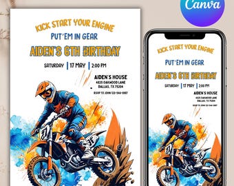 Dirt Bike Birthday Invitation,Dirt Bike Adventure Invite,Motocross Birthday Invite,Motorbike Invite,Instant Download,Editable,Canva