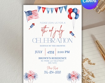4th of July Invitation, Independence Day party Invite, Digital Independence Day Party Invite, 4th of July Video Invitation, Canva Editable