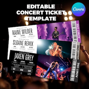Plantilla editable de entrada para conciertos, entrada para eventos DIY, entrada sorpresa para conciertos, idea de regalo para entradas de conciertos imprimibles, Canva editable