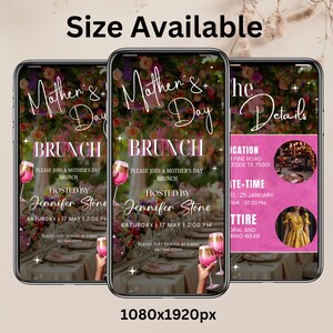 Mother’s Day Brunch Invite, Happy Mother’s Day, Boho Floral Event Itinerary, Animated Video Invitation, Mom and Mimosa's, Canva Editable