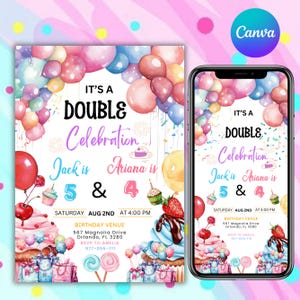 Joint Party Birthday Invitation, Sibling Birthday Party, Double Birthday Party Invitation, Joint Birthday Party invite, Canva Editable