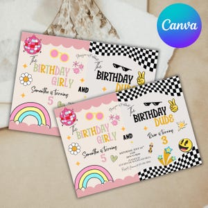 Join Party Birthday Invitation, Sibling Birthday Party, Double Birthday, Joint Birthday Party, Boy Girl Birthday Invitation, Canva Editable