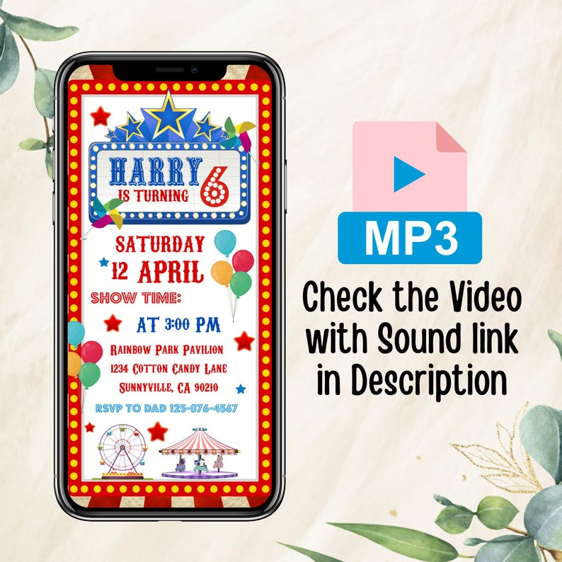 Carnival video invite, Carnival Birthday Invitation, Vintage Carnival Invite, Carnival Animated video Invitation, Bday evite, Canva Editable