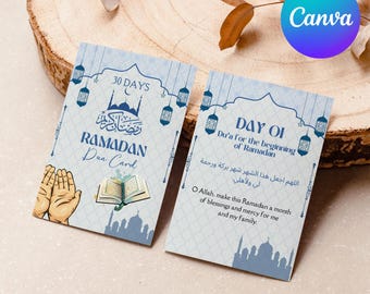 Ramadan 30 Days Dua Digital Card | Islamic Prayer Cards | Printable Ramadan Supplications | Ramadan Dua, Canva Editable