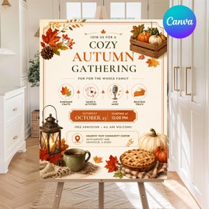 Editable Fall Festival Sign, Autumn Party Flyer, Harvest Festival Poster, Fall Event Sign, Community Fair Printable, Editable Canva Template