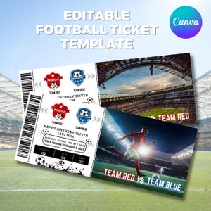 Editable Football Ticket, Football Game Ticket Gift, Football Birthday Ticket, Template Anniversary or Birthday Gift, Canva Editable