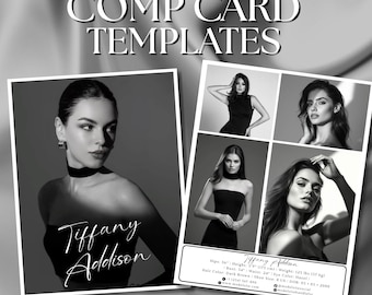 Comp Card, Model Comp Card Template, Zed Card for Models, Editable Model Portfolio Card, 3 Photo Layout, DIY In Canva